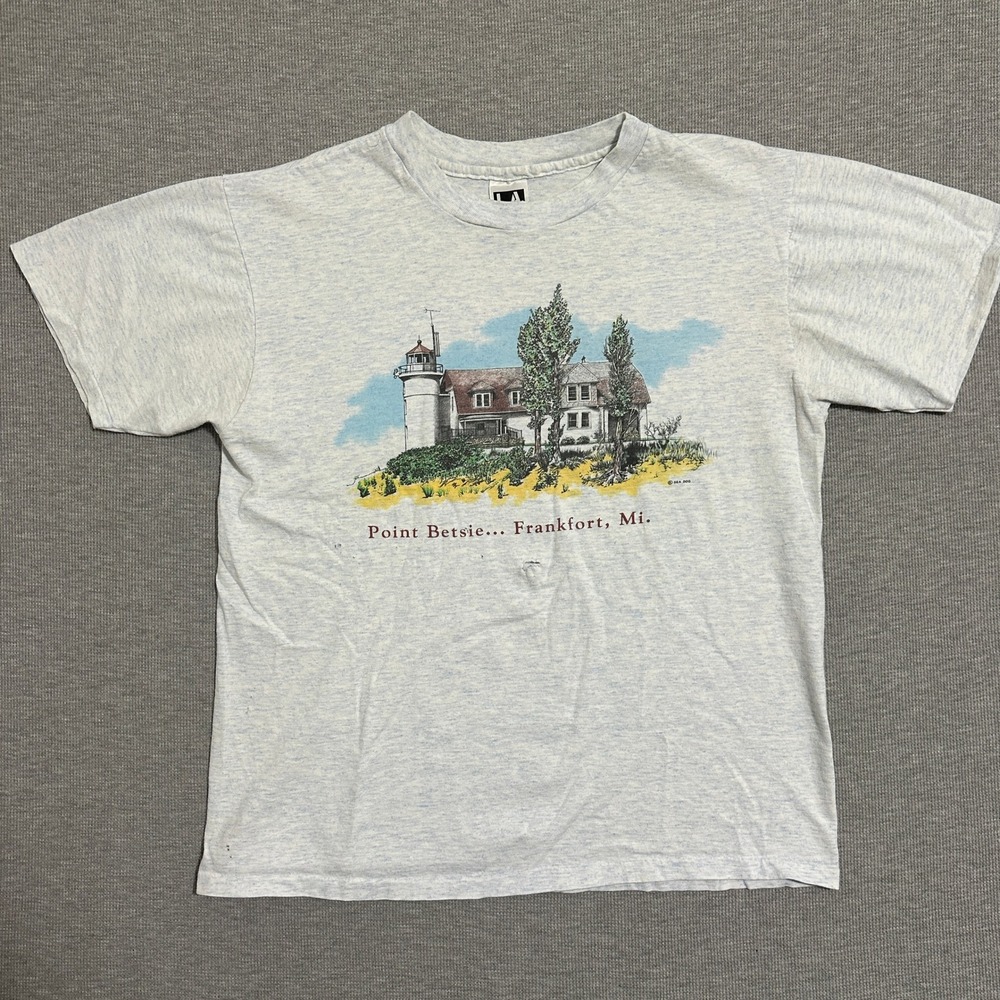 Vintage LA Sportswear Point Betsie Lighthouse Frankfort MI‎ Graphic T Shirt L